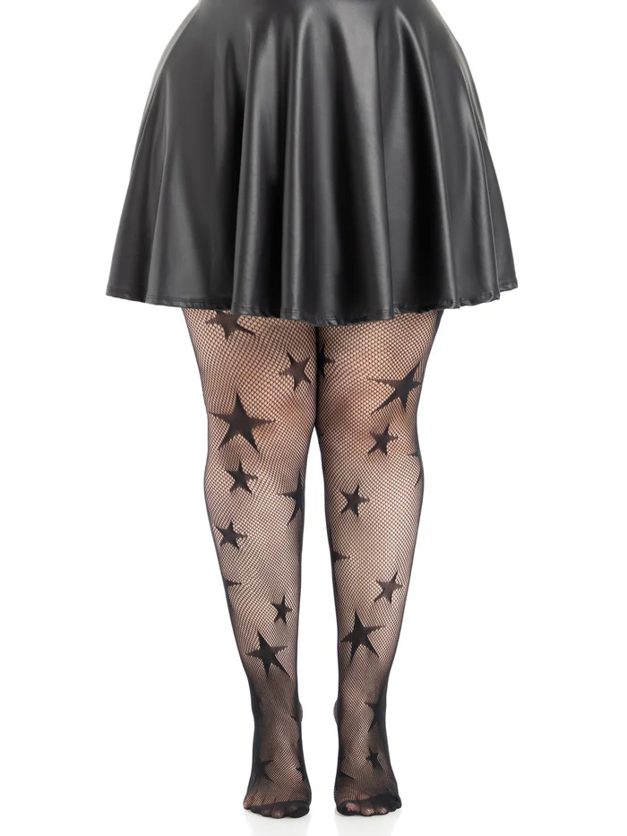 Star Net Tights - 1x 2x - Black