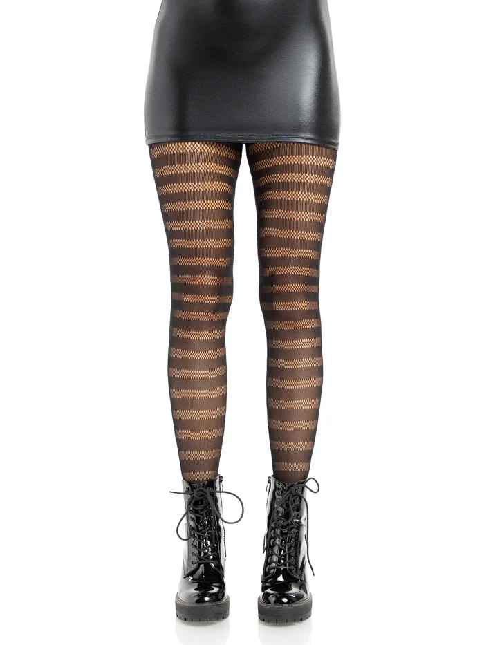 Cosima Striped Net Tights - Os - Black