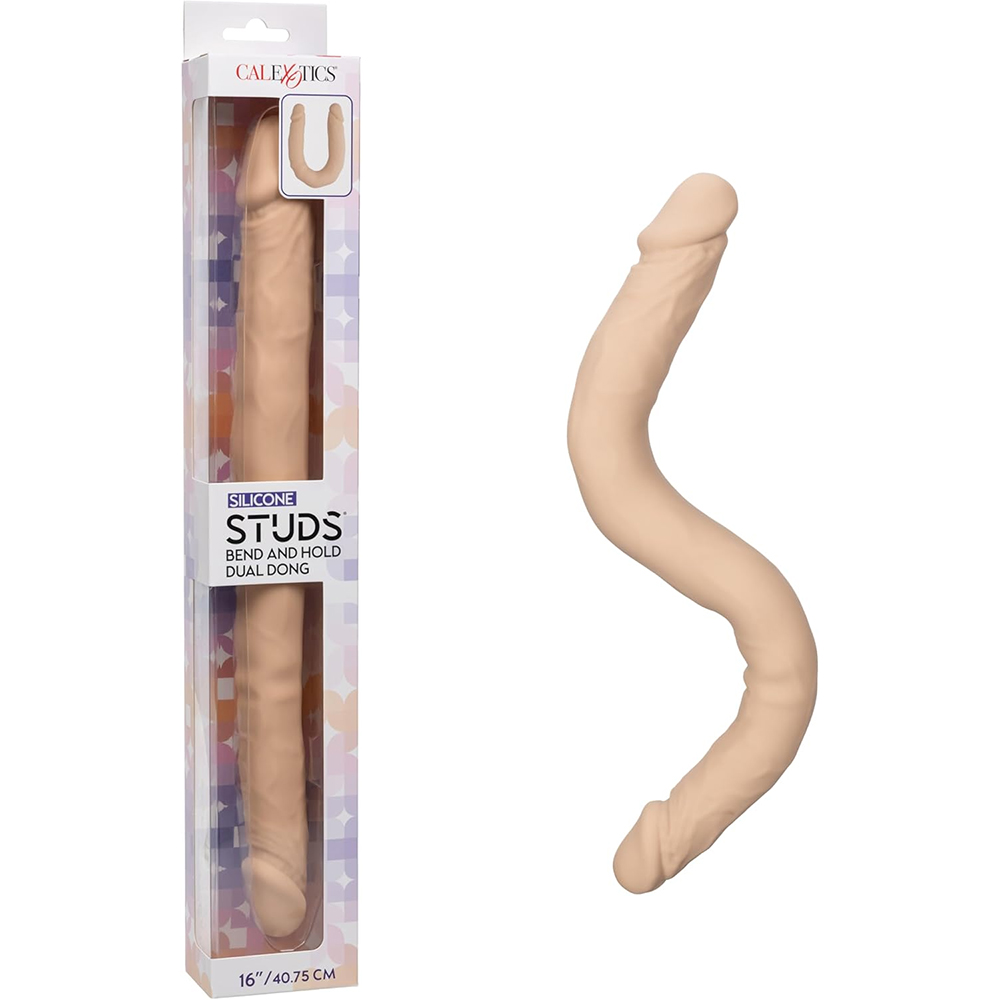 Silicone Studs Bend And Hold Dual Dong 16" Ivory