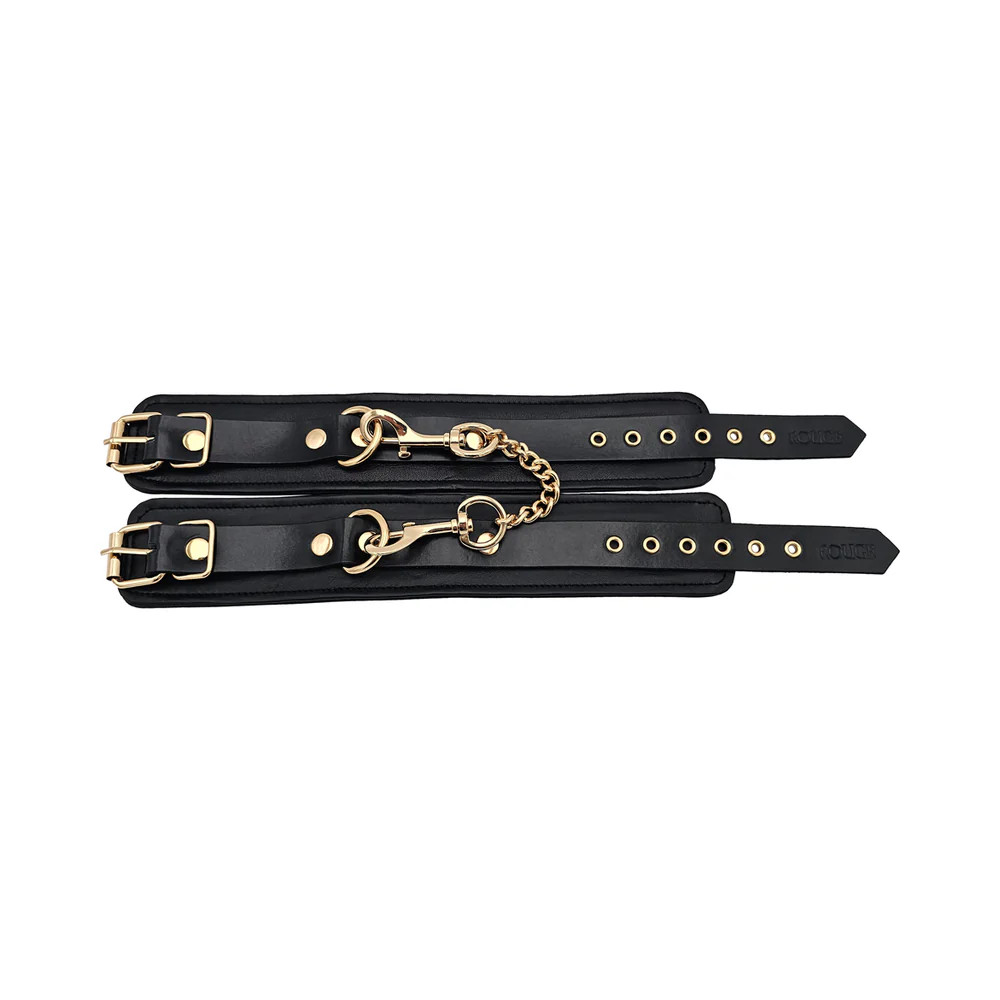 Rouge Leather Plain Wrist Cuffs Black with Gold Accessories