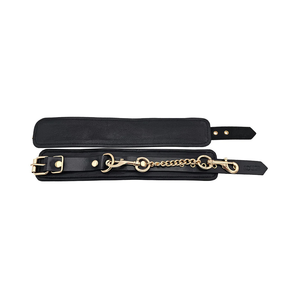 Rouge Leather Plain Wrist Cuffs Black with Gold Accessories