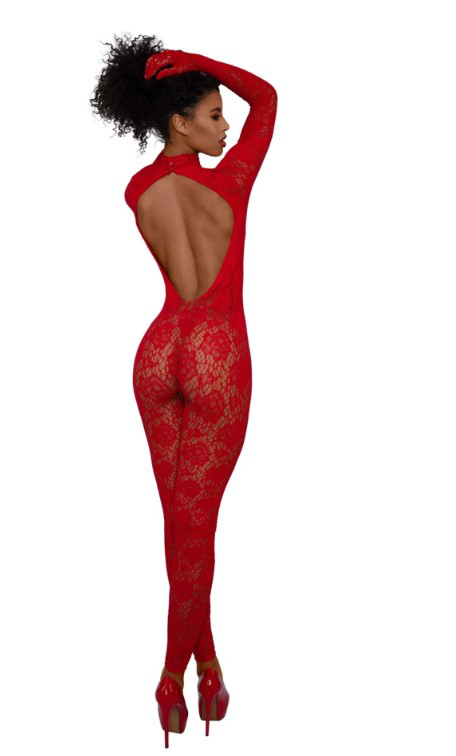 Gloved Bodystocking Dmnd - Os - Red
