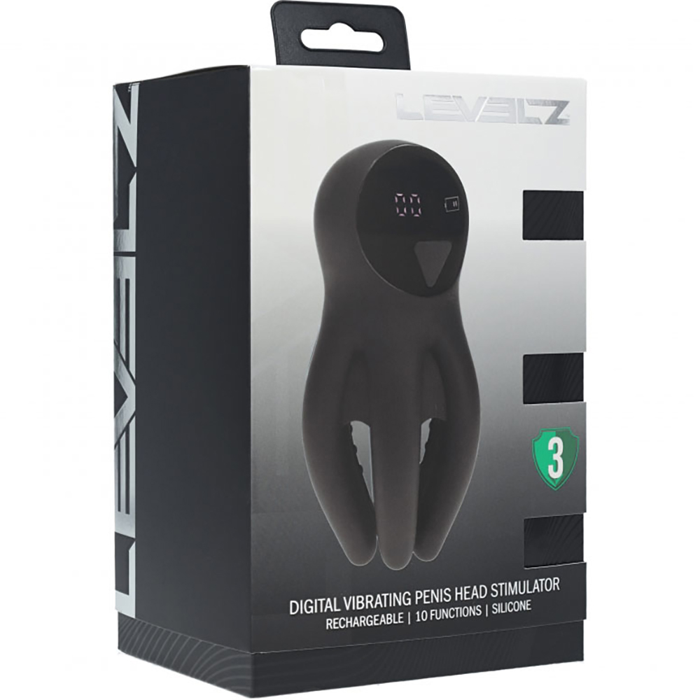 Levelz Digital Vibrating Silicone Penis Head Stimulator With Tentacles Black