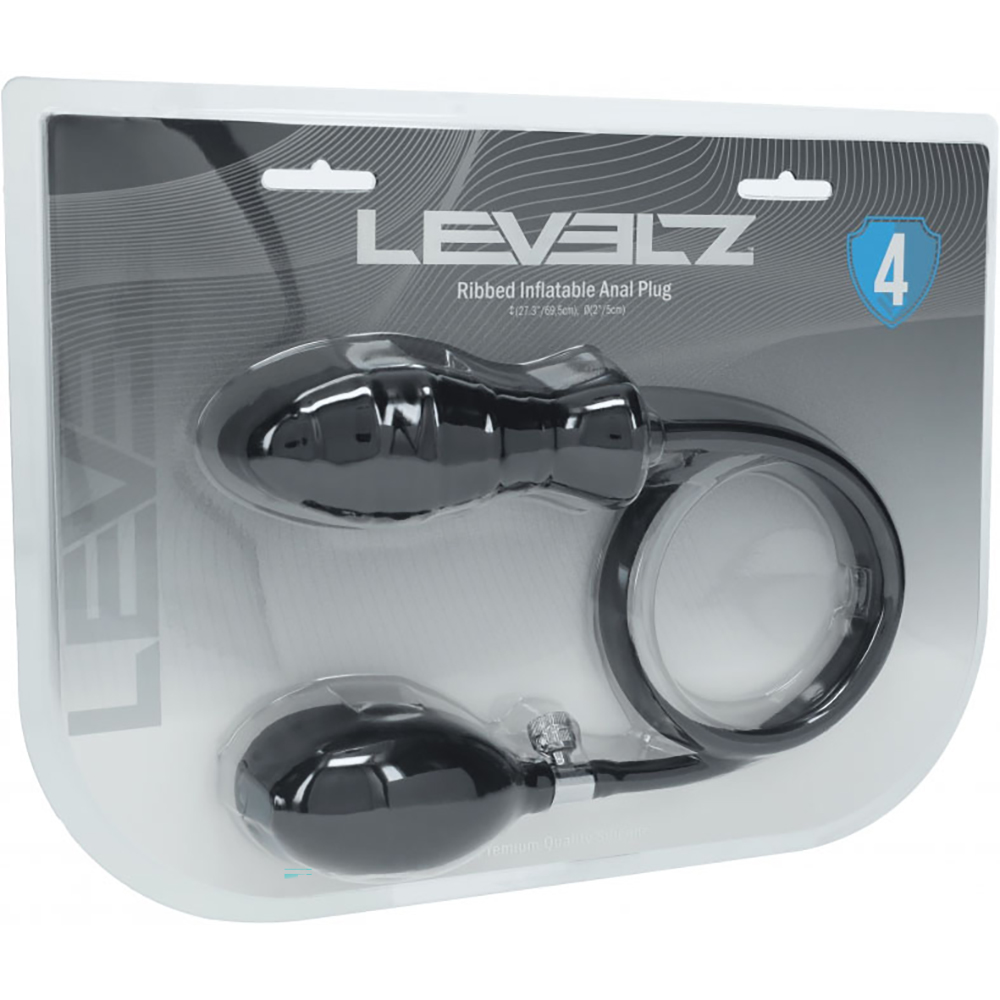 Levelz Ribbed Inflatable Silicone Anal Plug Black
