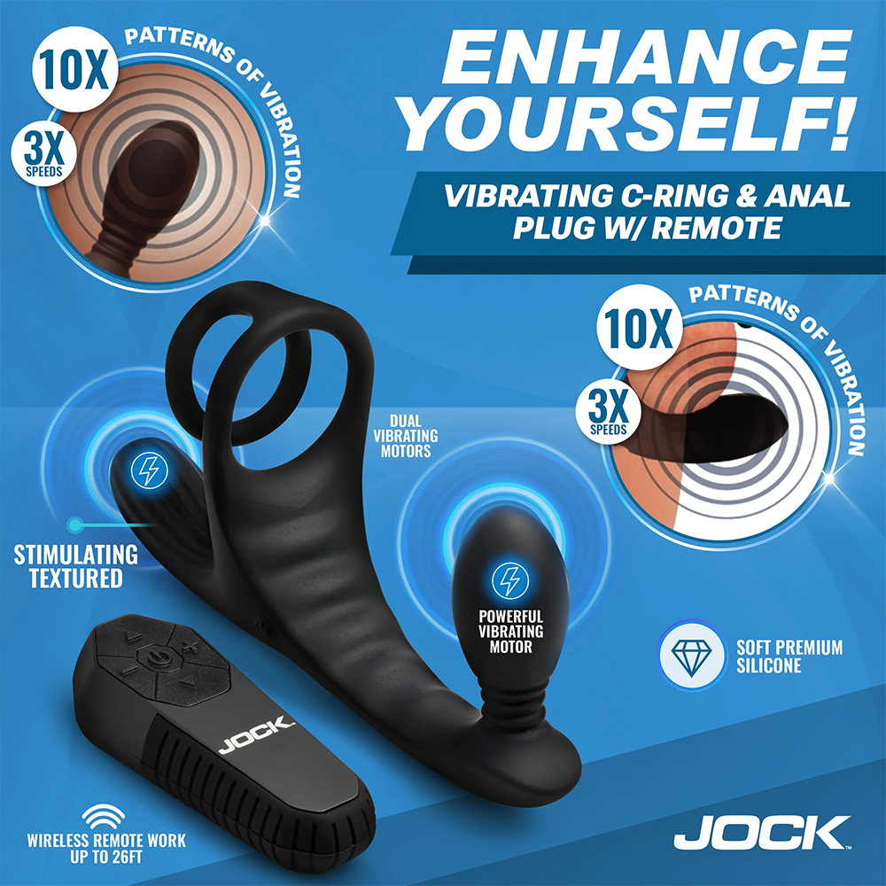 Jock Enhancers Triple Rush Vibrating C-Ring & Anal Plug W/ Remote