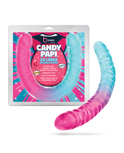 Blush B Yours 18" XX Large Double Dong Candy Papi - Multi Colors