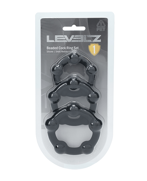 Shots Levelz Beaded Silicone Cock Ring Set of 3 (35 mm