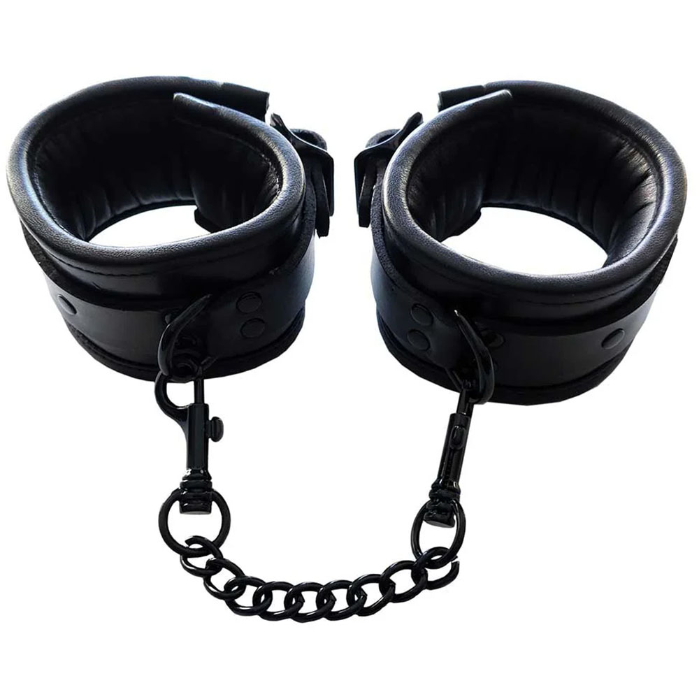 Rouge Leather Padded Ankle Cuffs Black With Black Hardware