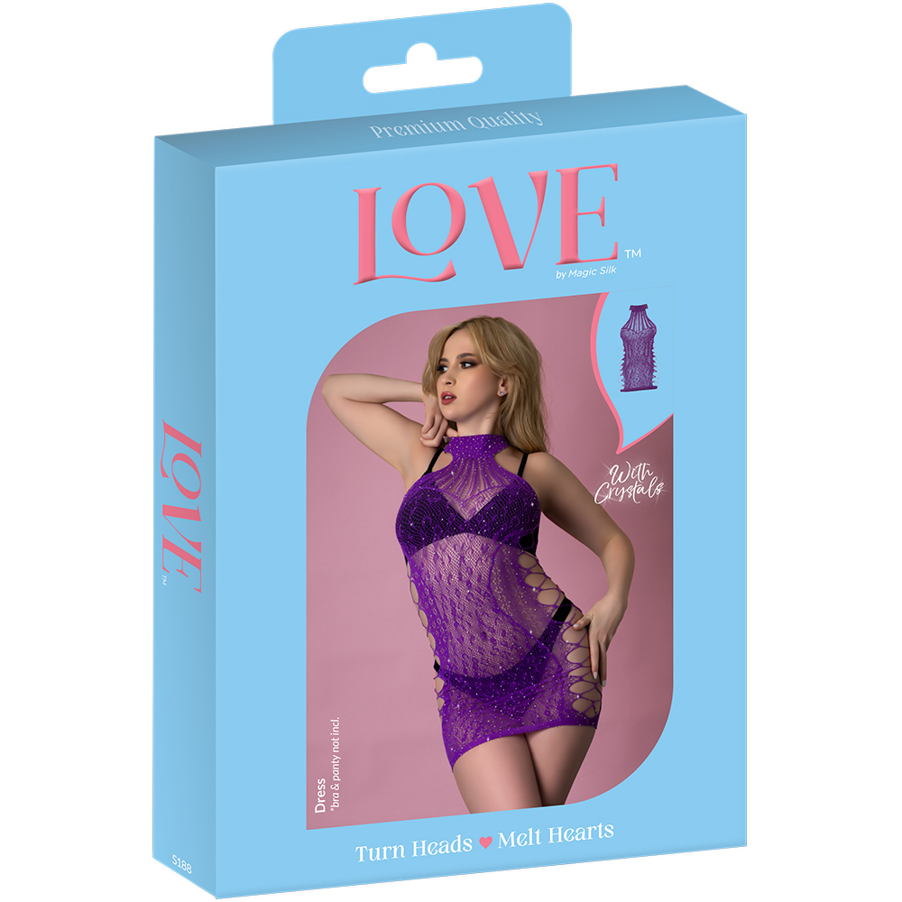 Love Rhinestone Crystal Dress Violet One Size