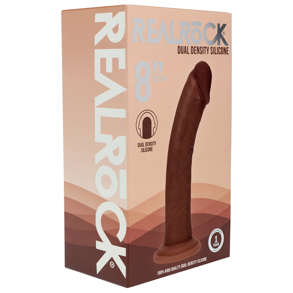 Realrock Dual Layered Curved Realistic Dildo 8" Brown