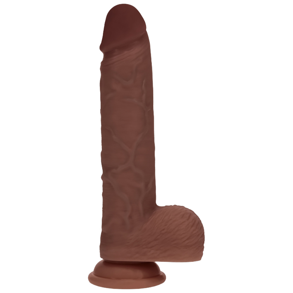Realrock Dual Layered Realistic Vibrating Thrusting Dildo With Balls 8" Brown