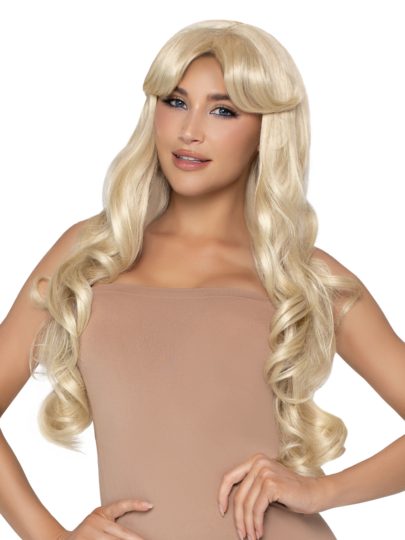 25 Curtain Bang Wavy Wig Blonde