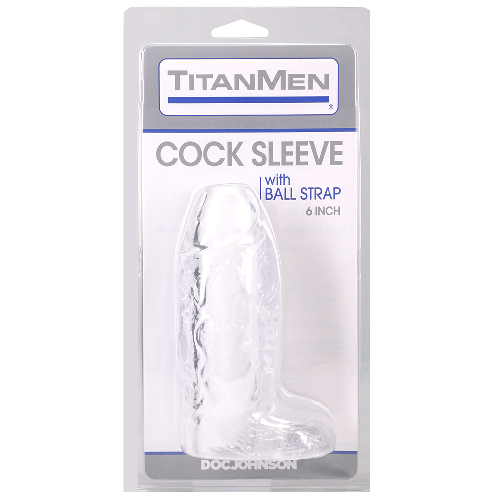 Titanmen Cock Sleeve With Ball Strap 6 Inch Clear