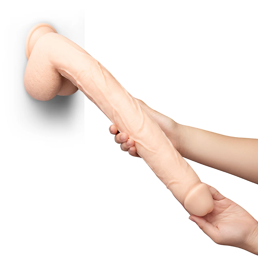 b-Vibe Bone 17 in. Deep-Insert Dildo with Realistic Balls and Suction Cup