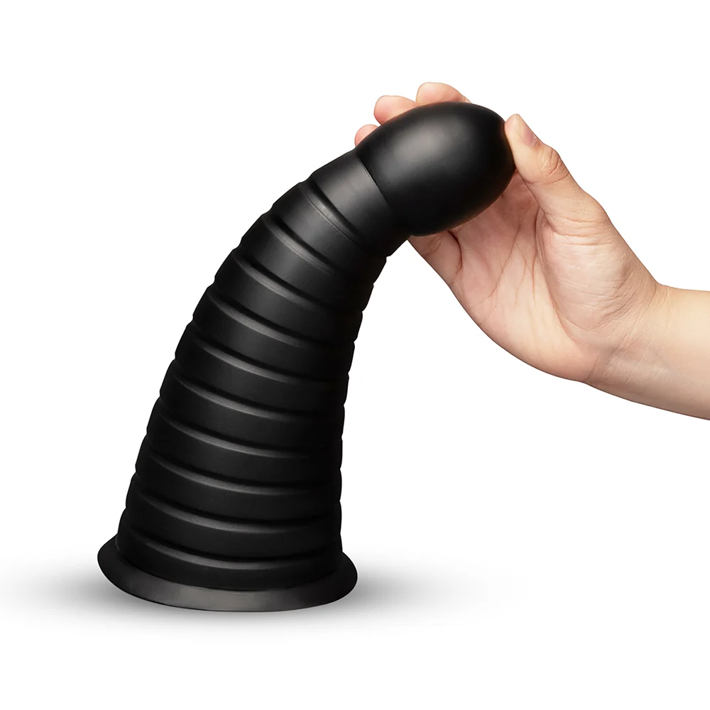 b-Vibe Cone 10 in. Tapered & Ribbed Dildo with Suction Cup