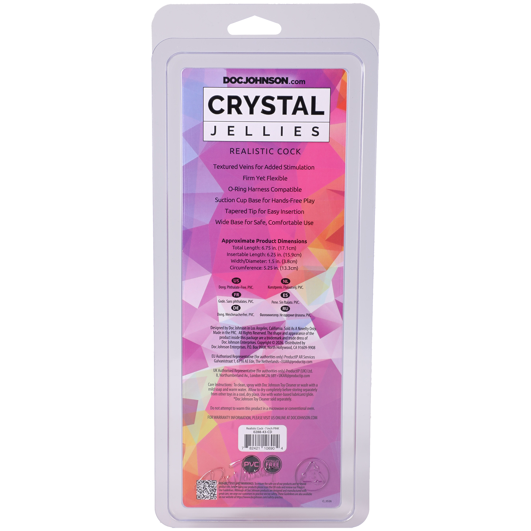 Crystal Jellies - Realistic Cock - 7 Inch Pink