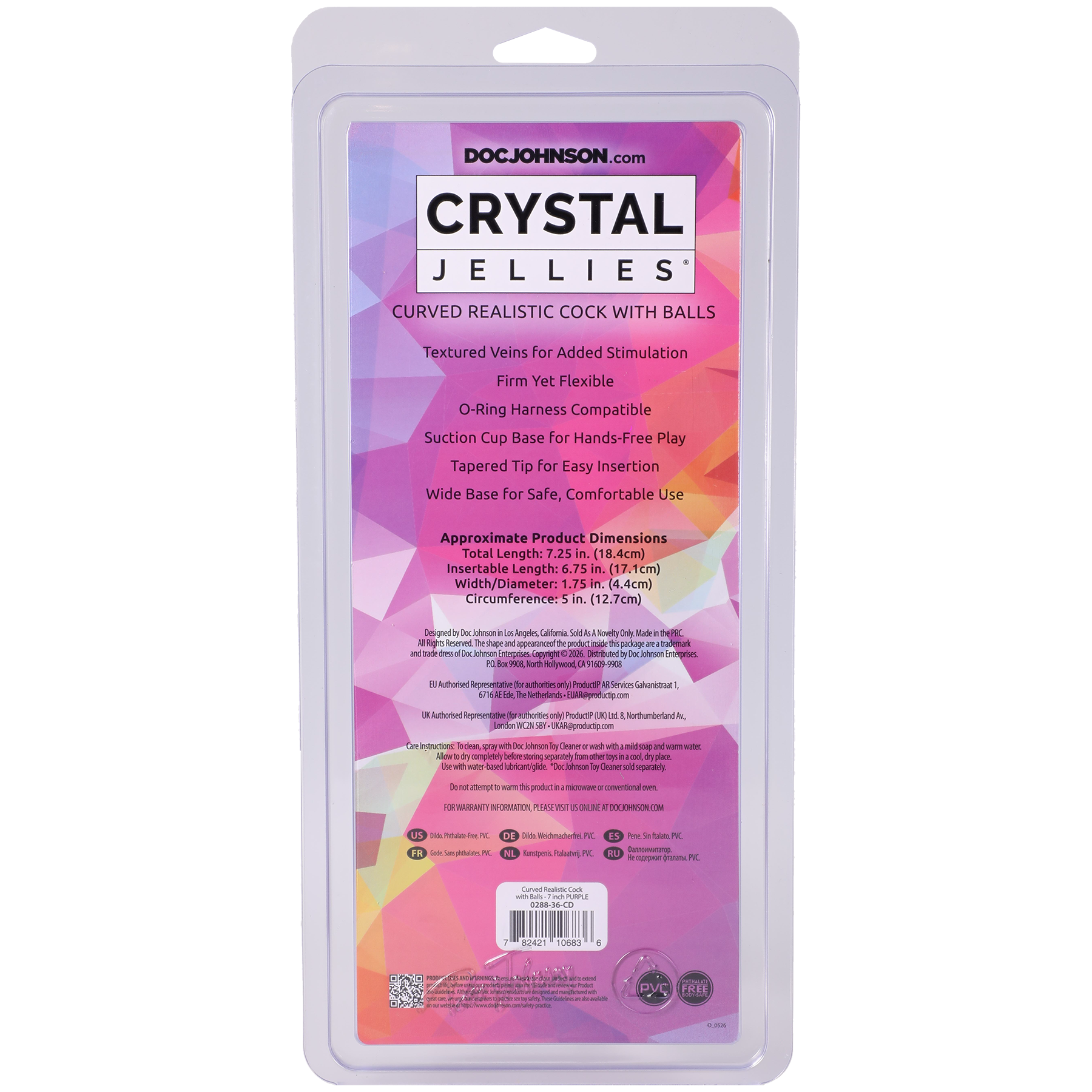 Crystal Jellies - Curved Realistic Cock With Balls - 7 Inch Purple