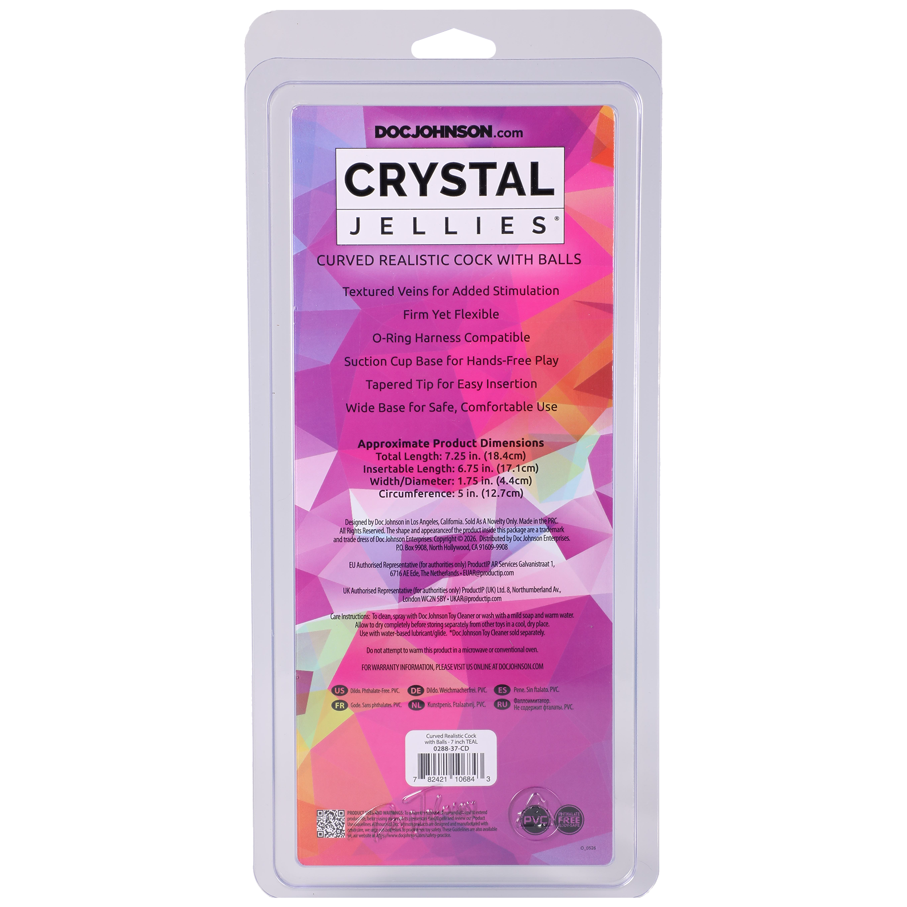 Crystal Jellies - Curved Realistic Cock With Balls - 7 Inch Teal