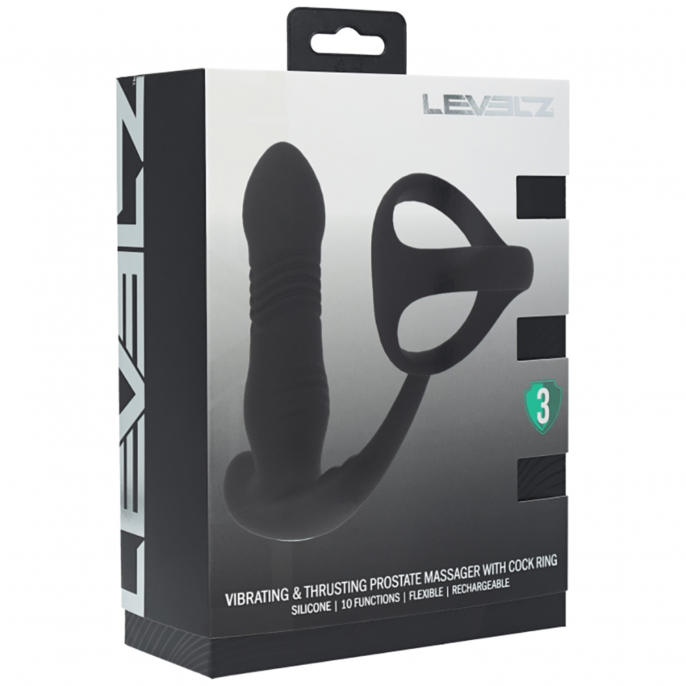 Levelz Vibrating & Thrusting Prostate Massager With Tri O Cock Ring Black