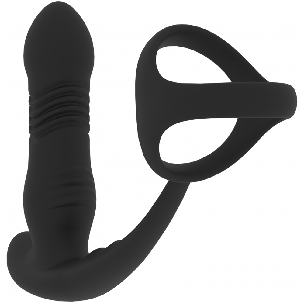 Levelz Vibrating & Thrusting Prostate Massager With Tri O Cock Ring Black