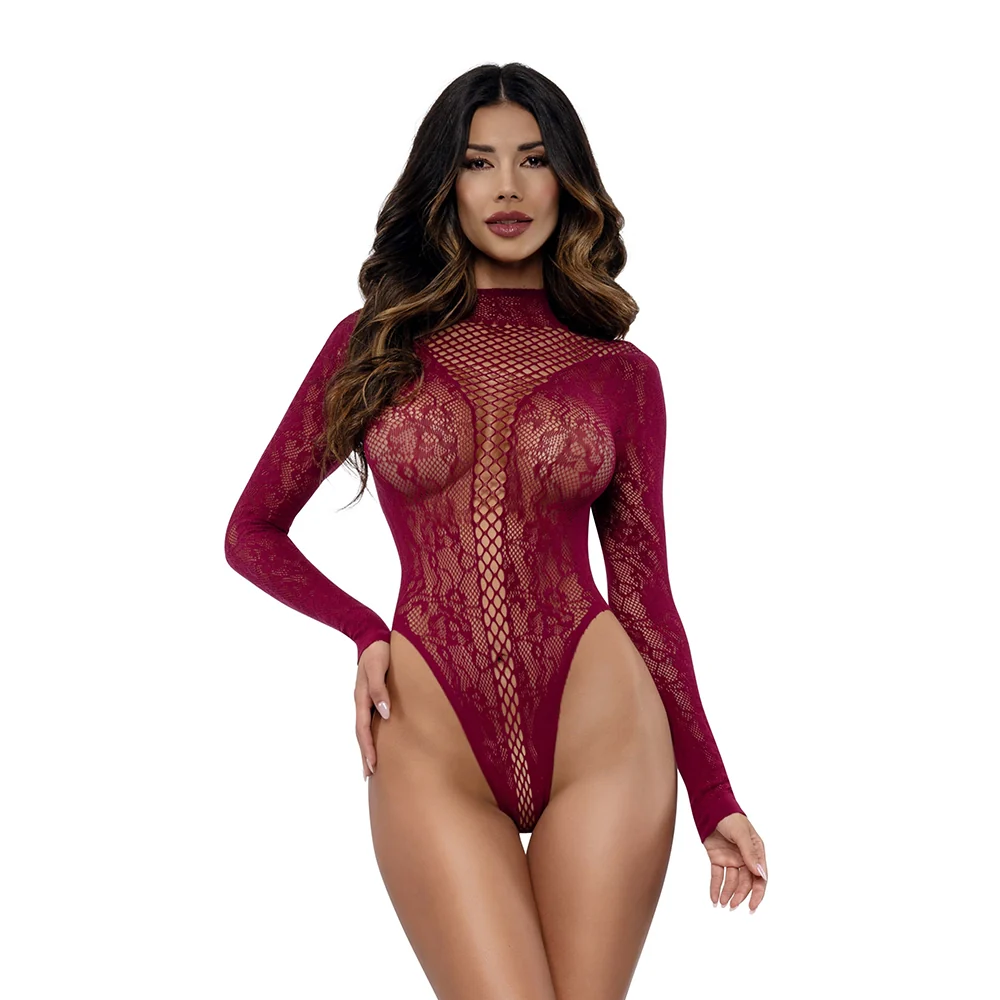 Dreamgirl Honey Long Sleeve Teddy Burgundy O/S