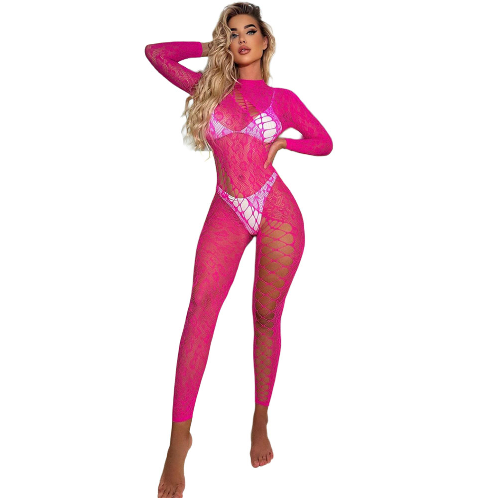 Black Pearl Leopard Lace Catsuit Pink