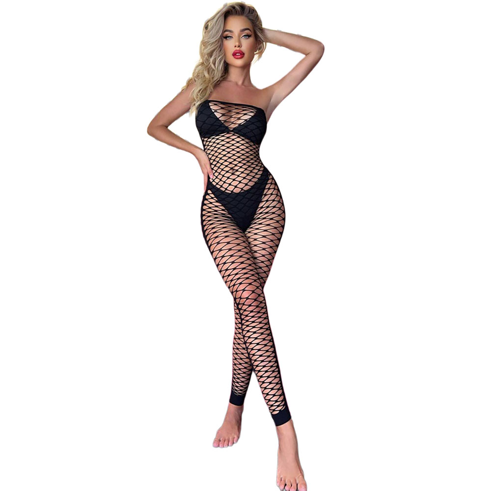 Black Pearl Fishnet Strapless Bodysuit Black