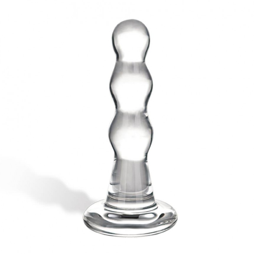 Glas Triple Play Beaded Glass Butt Plug - Clear