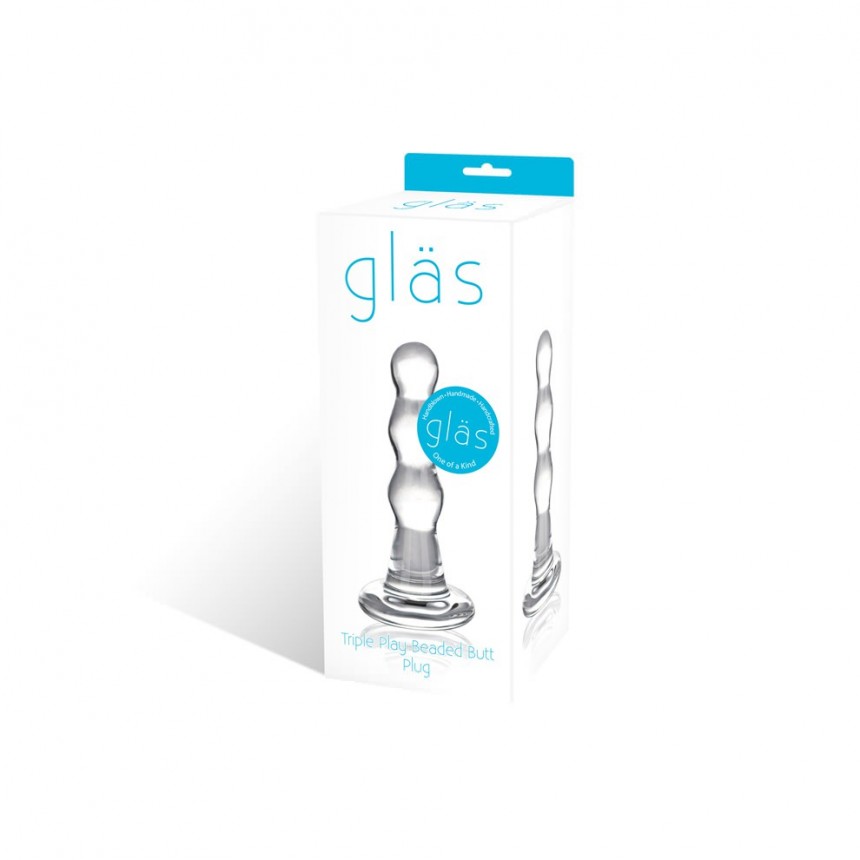 Glas Triple Play Beaded Glass Butt Plug - Clear