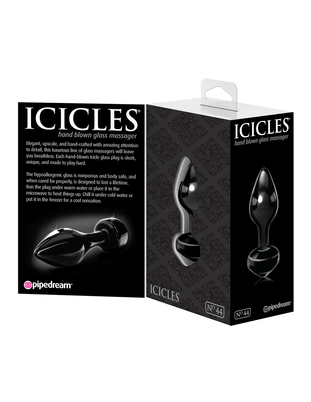Pipedream Icicles No. 44 Hand Blown Glass Butt Plug - Black