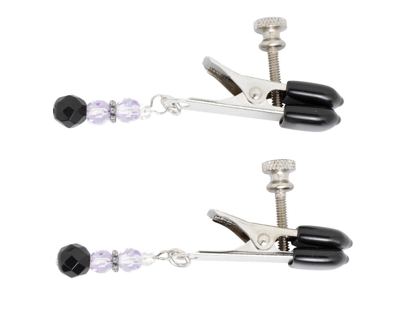 Spartacus Fetish Adjustable Broad Tip Nipple Clamps Includes Purple Beads