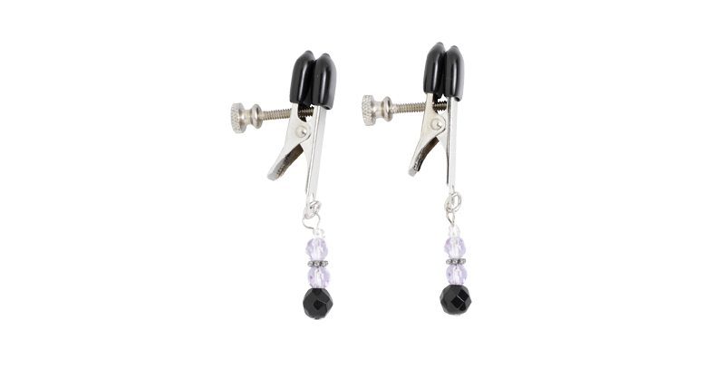 Spartacus Fetish Adjustable Broad Tip Nipple Clamps Includes Purple Beads
