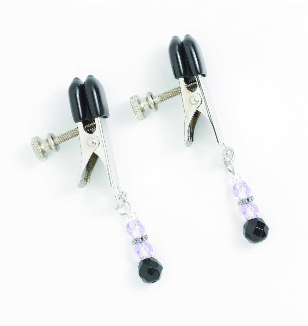 Spartacus Fetish Adjustable Broad Tip Nipple Clamps Includes Purple Beads