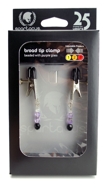Spartacus Fetish Adjustable Broad Tip Nipple Clamps Includes Purple Beads