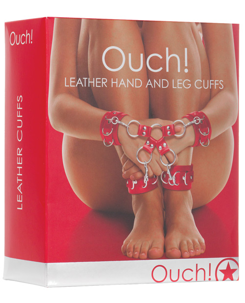 Shots Ouch Fetish Leather Hand & Leg Cuffs - Red