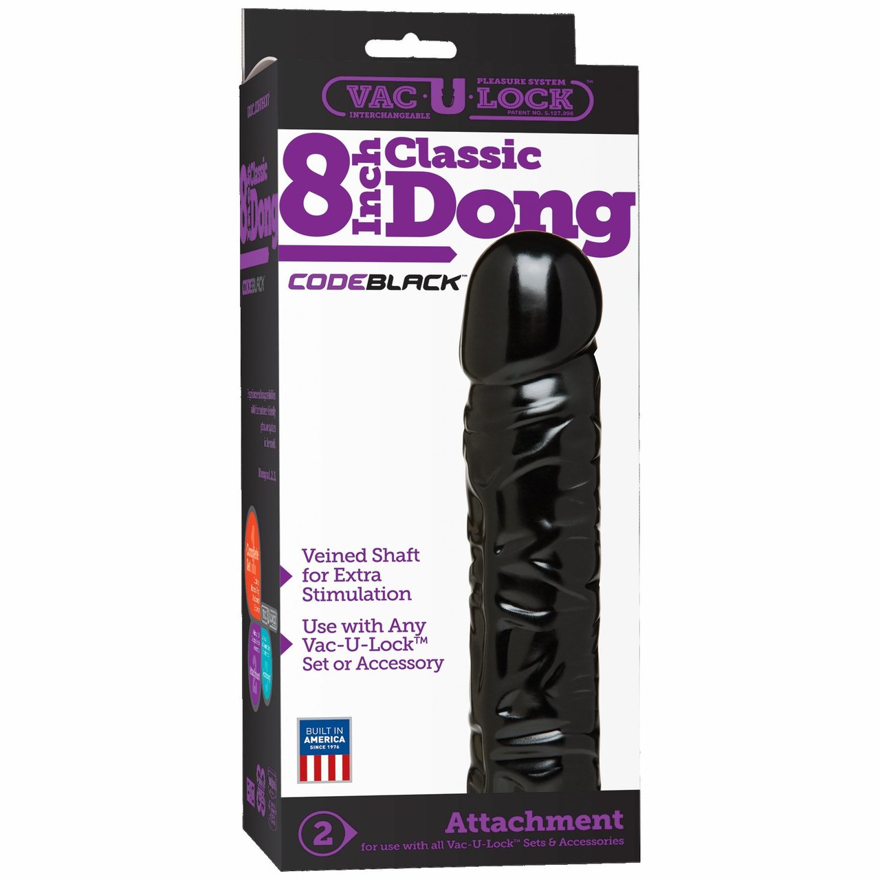 Doc Johnson Vac - U - Lock Code Black 8" Classic Suction Cup Dildo