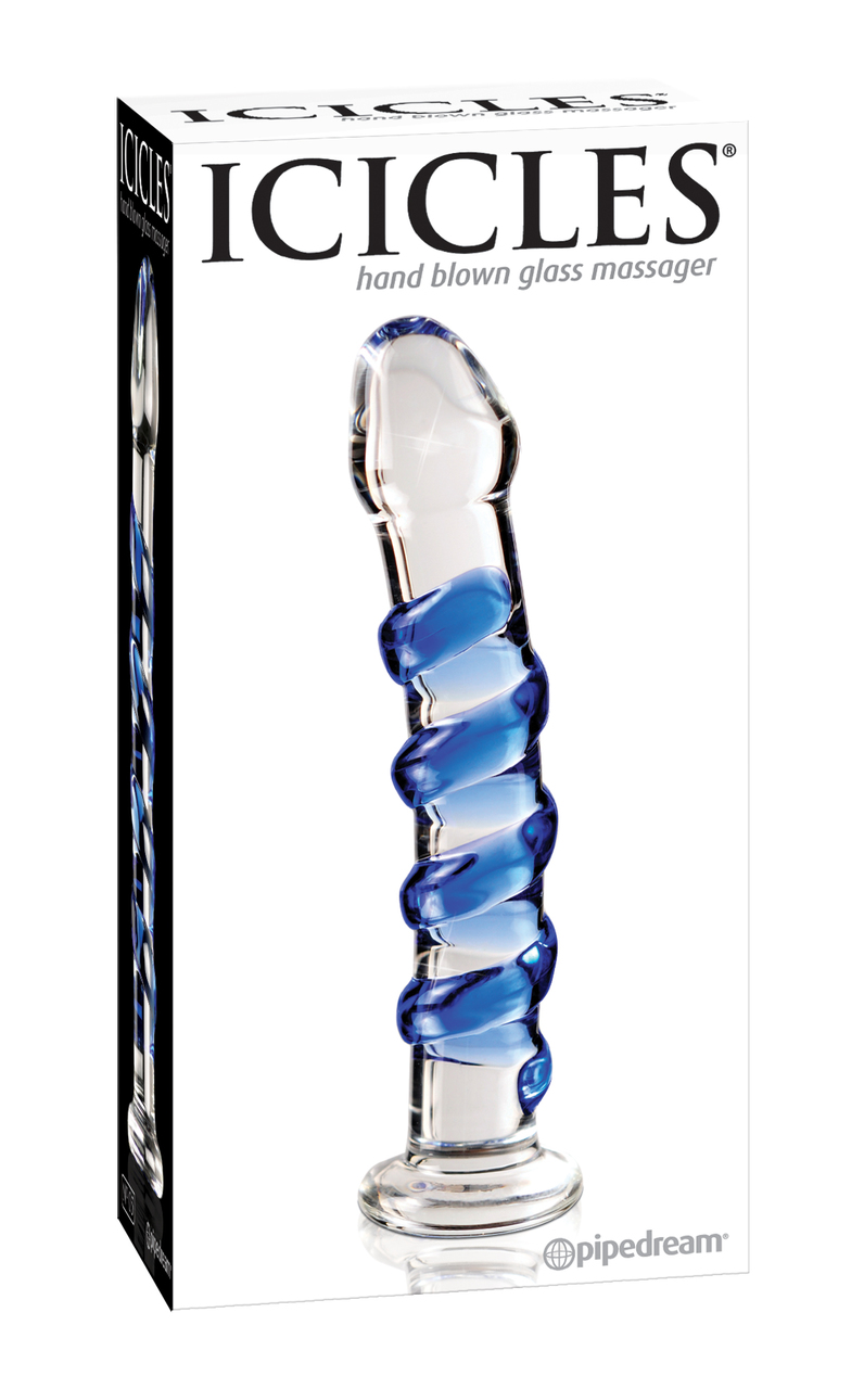 Pipedream Icicles No. 5 Hand Blown Glass Dildo - Clear Includes Blue Swirls