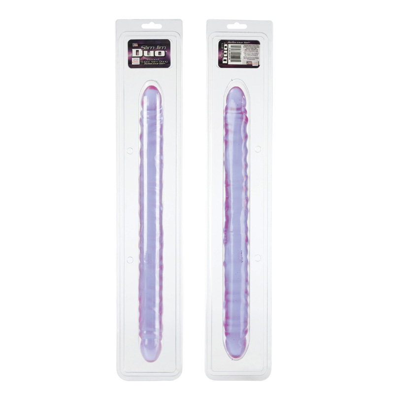 CalExotics 17" Slim Jim Duo Veined Super Slim Double Dildo - Reflective Gel