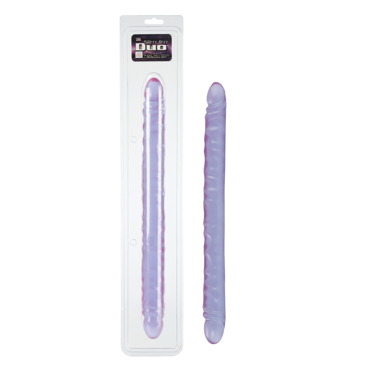 CalExotics 17" Slim Jim Duo Veined Super Slim Double Dildo - Reflective Gel
