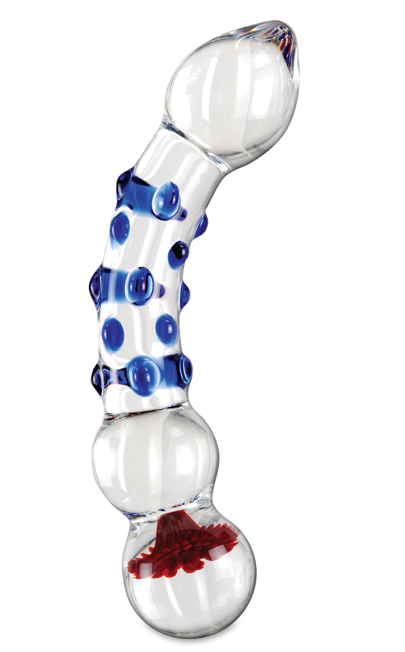 Pipedream Icicles No. 18 Hand Blown Glass G-Spot Dildo - Clear Includes Blue Knobs