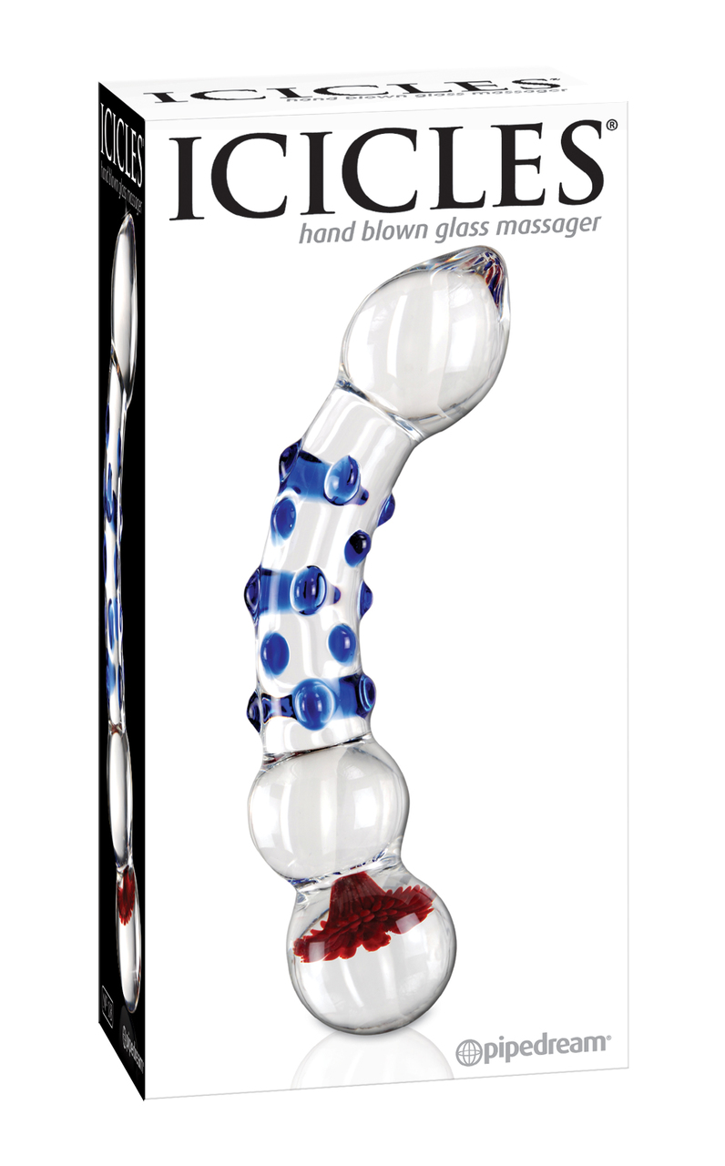 Pipedream Icicles No. 18 Hand Blown Glass G-Spot Dildo - Clear Includes Blue Knobs