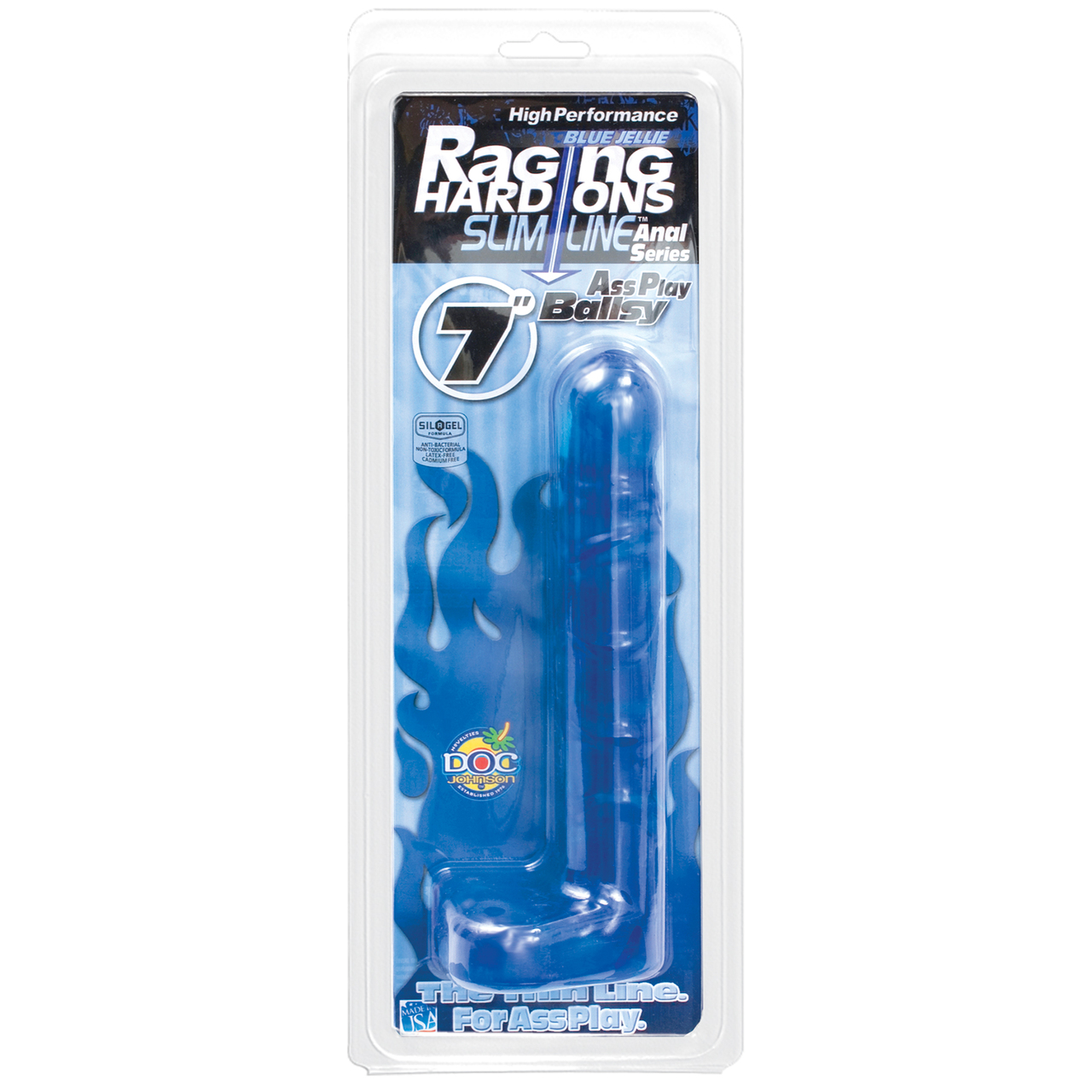 Doc Johnson Raging Hard Ons Slimline 7" Ballsy Realistic Dildo - Blue Jelly