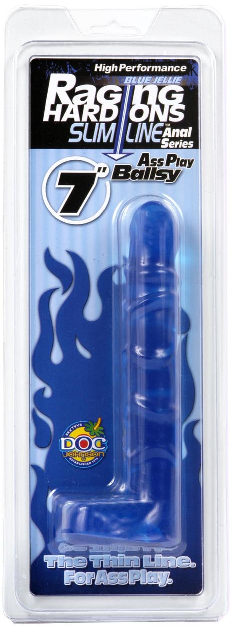 Doc Johnson Raging Hard Ons Slimline 7" Ballsy Realistic Dildo - Blue Jelly