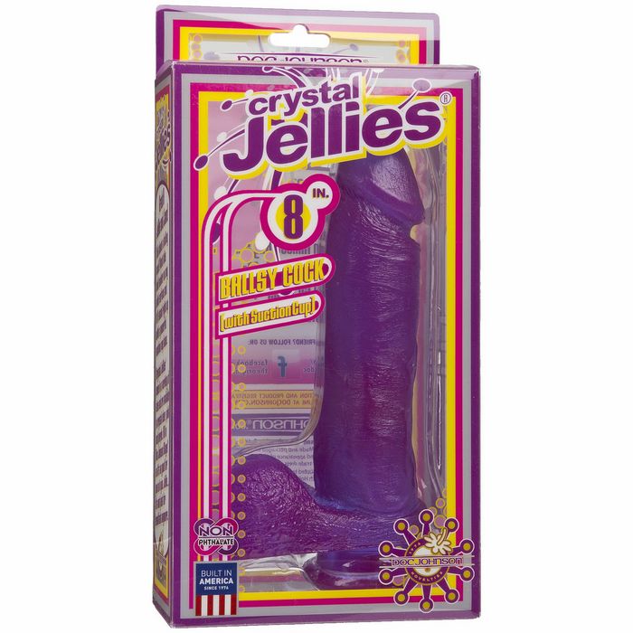 Doc Johnson Crystal Jellies 8" Ballsy Realistic Dildo - Purple
