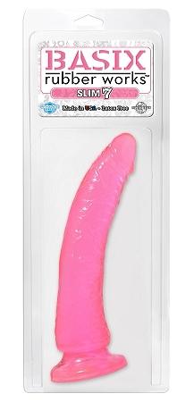 Pipedream Basix Rubber Works 7" Slim Realistic Dildo - Pink