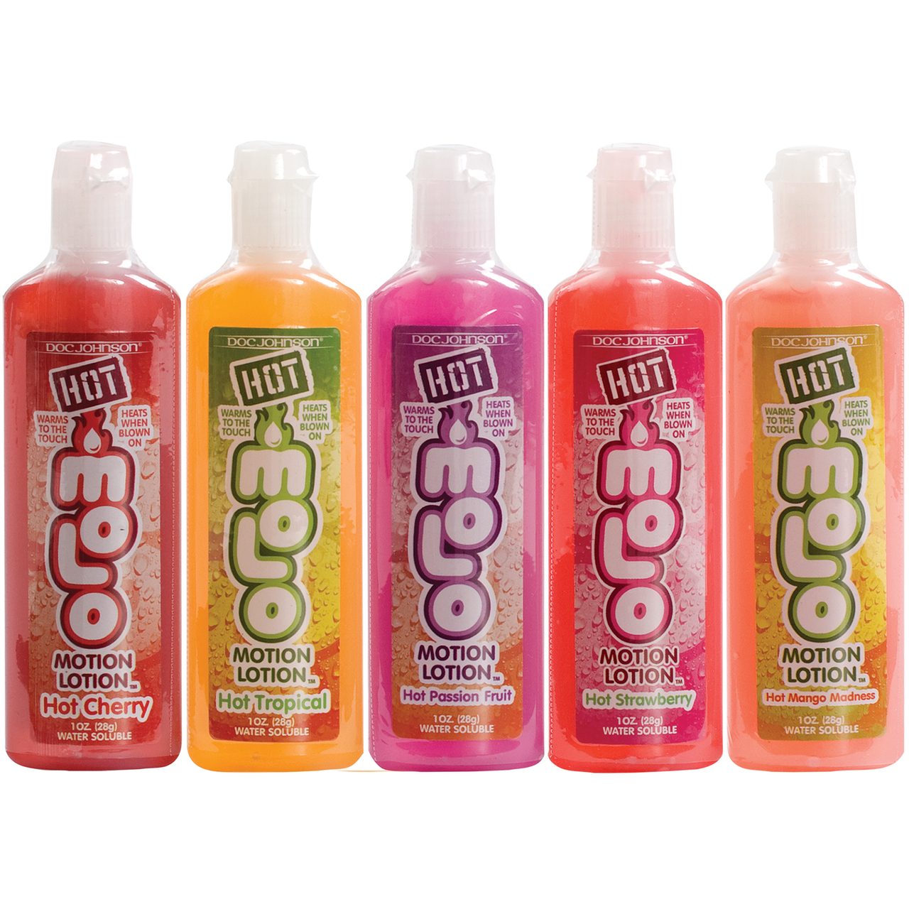 Doc Johnson Hot Motion Sensual Lotion Personal Lubricant - 1 Oz Bottle Asst. Flavors Pack Of 5