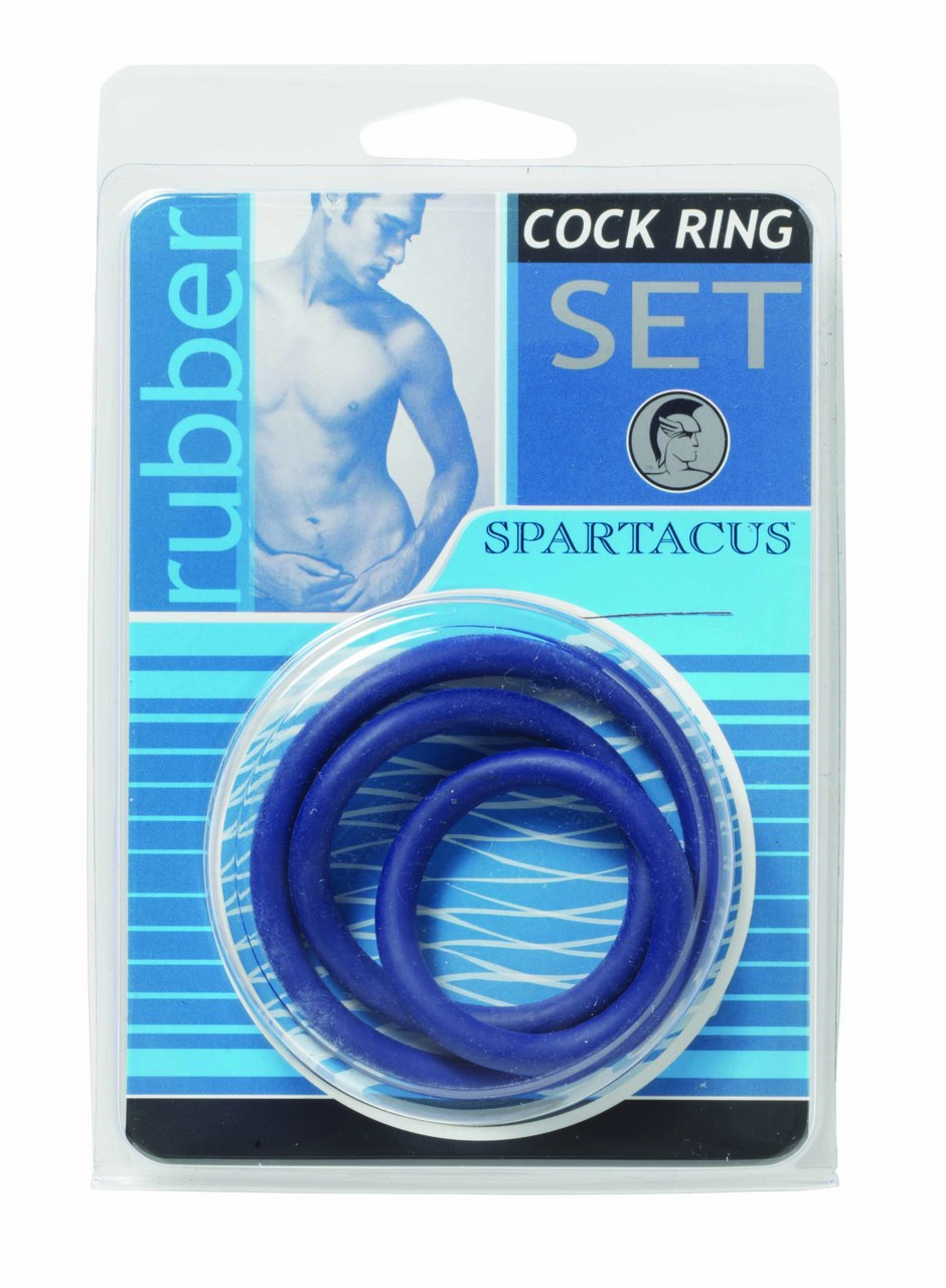 Spartacus Rubber Cock Ring Set - Blue Pack Of 3