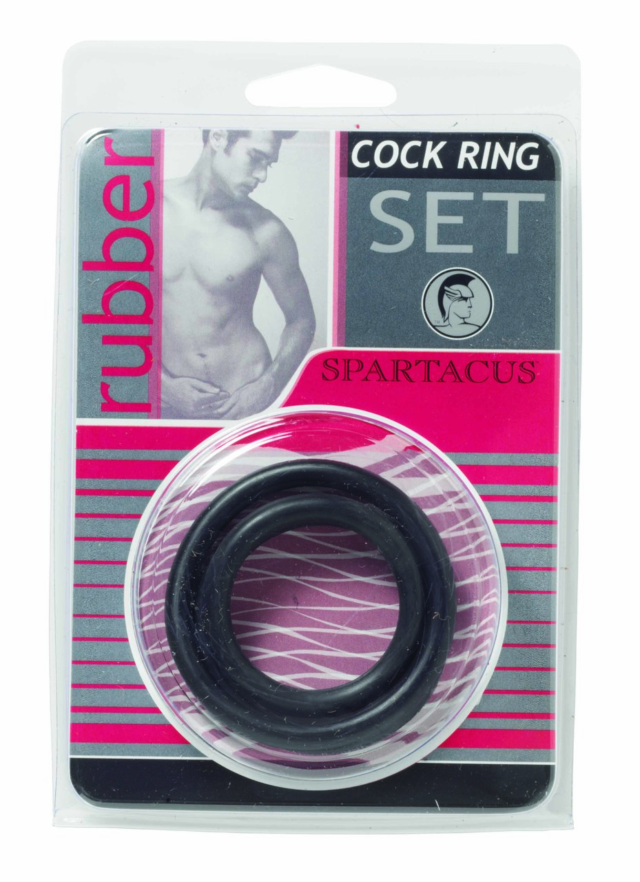 Spartacus Rubber Cock Ring Set - Black Pack Of 3