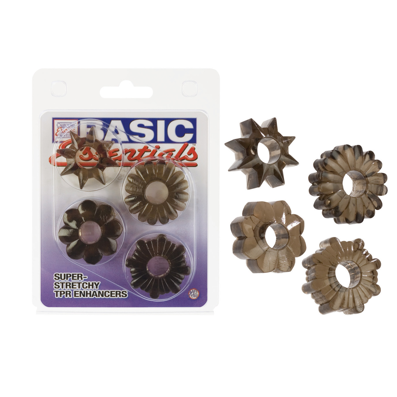 CalExotics Basic Essentials Set Of 4 - Smoke Cock Ring