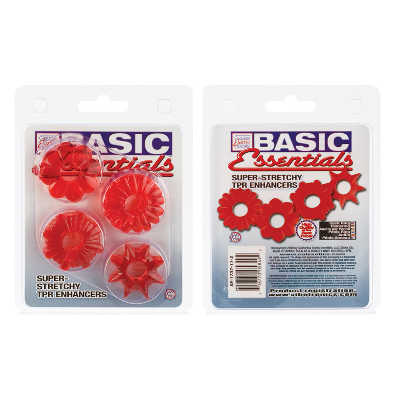 CalExotics Basic Essentials Set Of 4 - Red Cock Ring
